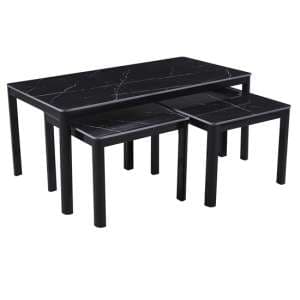 Arta Sintered Stone Coffee Table With 2 Side Tables In Black - UK