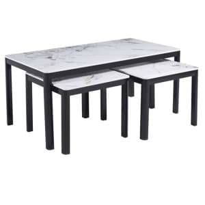 Arta Sintered Stone Coffee Table With 2 Side Tables In White - UK