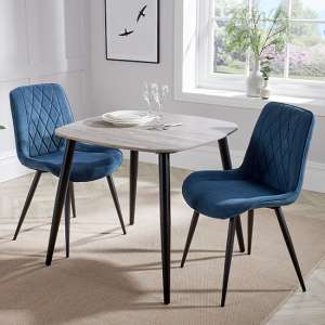 Arta Square Grey Oak Dining Table And 2 Blue Diamond Chairs - UK