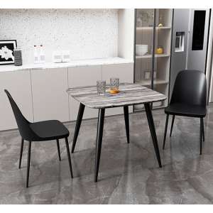 Arta Square Grey Oak Dining Table With 2 Curve Black Chairs - UK