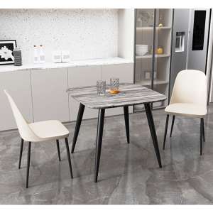 Arta Square Grey Oak Dining Table With 2 Curve Calico Chairs - UK