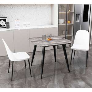 Arta Square Grey Oak Dining Table With 2 Curve White Chairs - UK