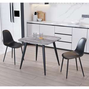 Arta Square Grey Oak Dining Table With 2 Duo Black Chairs - UK