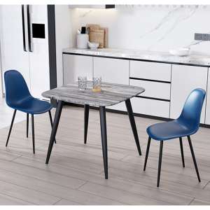 Arta Square Grey Oak Dining Table With 2 Duo Blue Chairs - UK