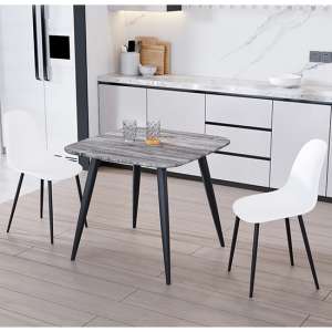 Arta Square Grey Oak Dining Table With 2 Duo White Chairs - UK