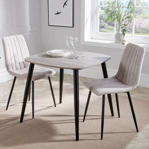 Arta Square Grey Oak Dining Table 2 Natural Straight Chairs - UK