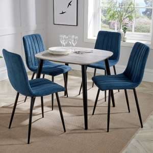 Arta Square Grey Oak Dining Table And 4 Blue Straight Chairs - UK