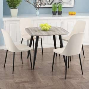 Arta Square Grey Oak Dining Table With 4 Curve Calico Chairs - UK