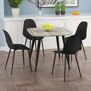 Arta Square Grey Oak Dining Table With 4 Duo Black Chairs - UK
