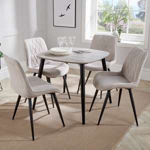 Arta Square Grey Oak Dining Table And 4 Natural Diamond Chairs - UK