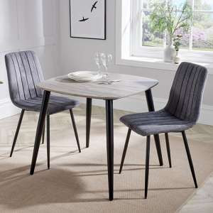 Arta Square Grey Oak Dining Table 2 Dark Grey Straight Chairs - UK