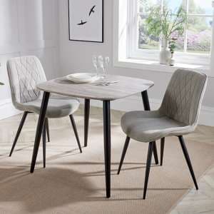 Arta Square Grey Oak Dining Table 2 Light Grey Diamond Chairs - UK