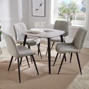 Arta Square Grey Oak Dining Table 4 Light Grey Diamond Chairs - UK