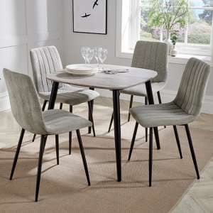 Arta Square Grey Oak Dining Table 4 Light Grey Straight Chairs - UK