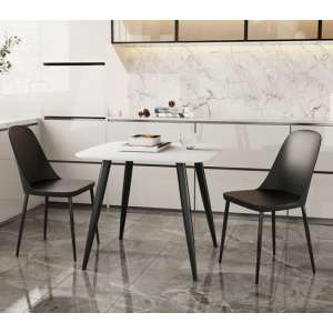 Arta Square White Dining Table With 2 Curve Black Chairs - UK