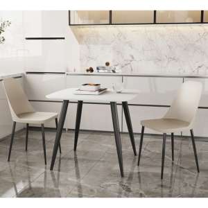 Arta Square White Dining Table With 2 Curve Calico Chairs - UK