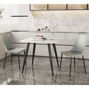 Arta Square White Dining Table With 2 Curve Grey Chairs - UK