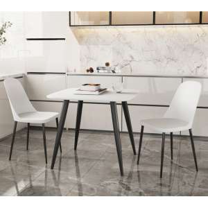 Arta Square White Dining Table With 2 Curve White Chairs - UK