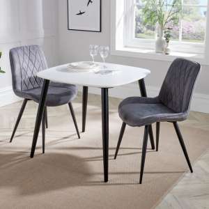 Arta Square White Dining Table And 2 Dark Grey Diamond Chairs - UK