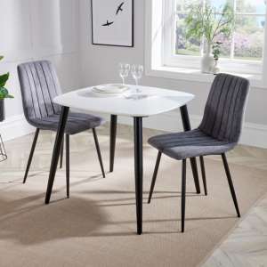 Arta Square White Dining Table And 2 Dark Grey Straight Chairs - UK