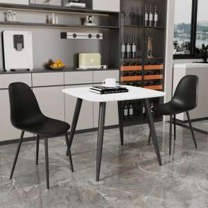 Arta Square White Dining Table With 2 Duo Black Chairs - UK