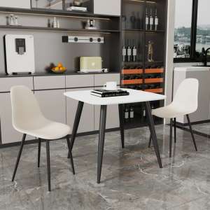 Arta Square White Dining Table With 2 Duo Calico Chairs - UK
