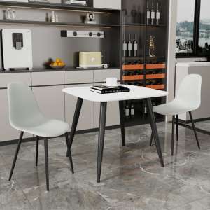 Arta Square White Dining Table With 2 Duo Grey Chairs - UK