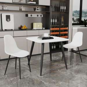 Arta Square White Dining Table With 2 Duo White Chairs - UK
