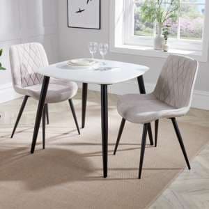 Arta Square White Dining Table And 2 Light Grey Diamond Chairs - UK