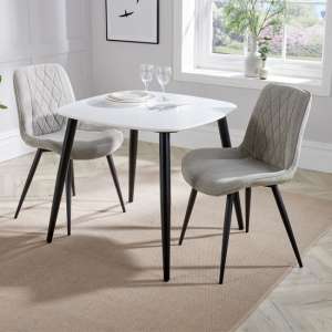 Arta Square White Dining Table And 2 Natural Diamond Chairs - UK