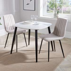 Arta Square White Dining Table And 2 Natural Straight Chairs - UK