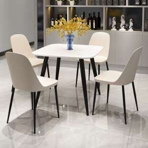 Arta Square White Dining Table With 4 Curve Calico Chairs - UK
