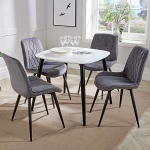 Arta Square White Dining Table And 4 Dark Grey Diamond Chairs - UK