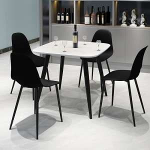 Arta Square White Dining Table With 4 Duo Black Chairs - UK
