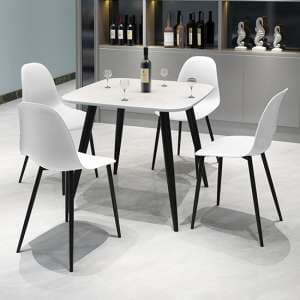 Arta Square White Dining Table With 4 Duo White Chairs - UK