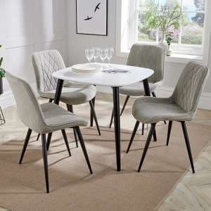 Arta Square White Dining Table And 4 Light Grey Diamond Chairs - UK