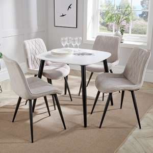 Arta Square White Dining Table And 4 Natural Diamond Chairs - UK