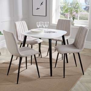 Arta Square White Dining Table And 4 Natural Straight Chairs - UK