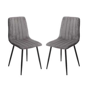 Arta Straight Stitch Dark Grey Fabric Dining Chairs In Pair - UK