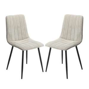 Arta Straight Stitch Light Grey Fabric Dining Chairs In Pair - UK