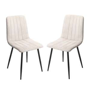 Arta Straight Stitch Natural Fabric Dining Chairs In Pair - UK