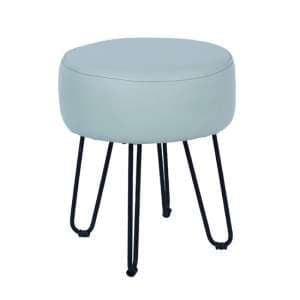 Airdrie PU Leather Round Grey Stool With Metal Legs