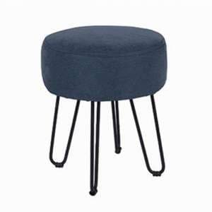 Airdrie Fabric Round Blue Stool With Metal Legs