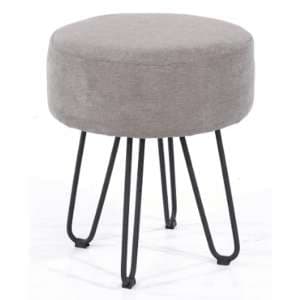 Airdrie Round Fabric Stool In Grey With Metal Legs