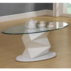 Rasida Glass Coffee Table In Clear With White High Gloss Base