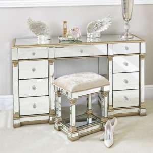 Asbury Mirrored Dressing Table With 9 Drawers In Champagne