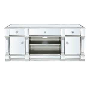 Asbury Mirrored TV Stand With 2 Doors 3 Drawers In Antique Silver