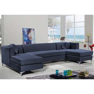 Asbury U-Shape Plush Velvet Corner Sofa In Slate
