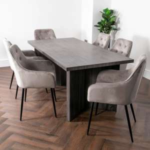 Akron Wooden Dining Table With 4 Maura Chairs In Grey Oak
