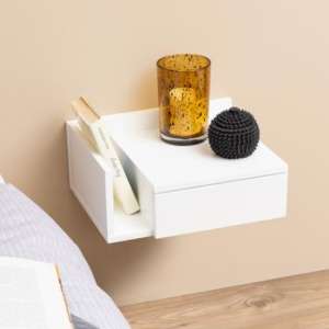 Ashanti Wall Hung Wooden Bedside Cabinet Wide In White - UK